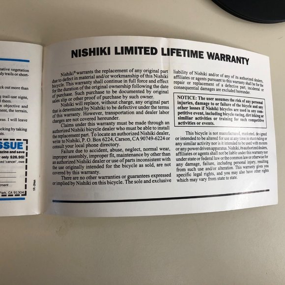 1991 Nishiki Standard Chainstay Mountain Bike Owners Manual Ephemera Movie Prop - Picture 6 of 10
